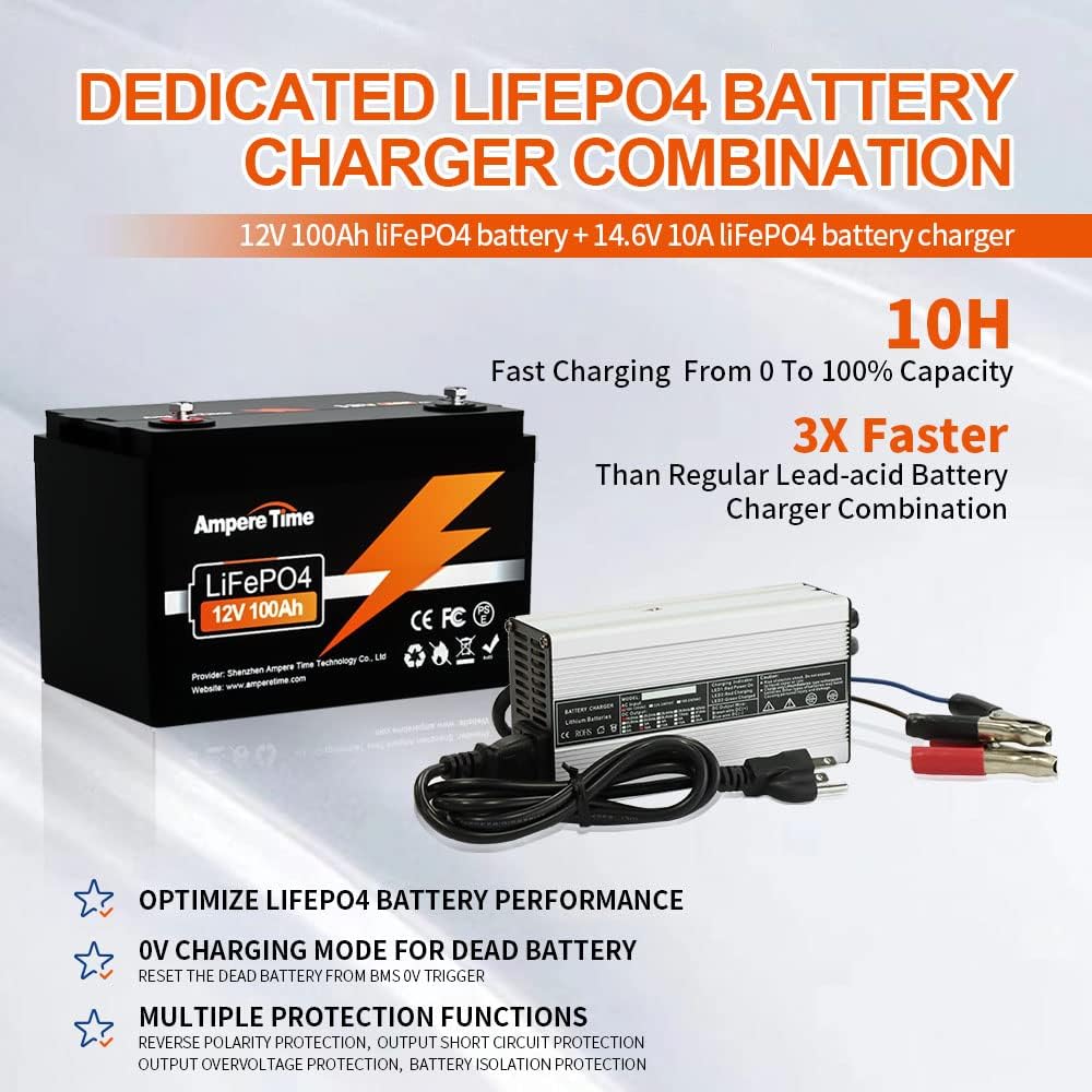 12V 100Ah LiFePO4 Battery with 14.6V 10A Charger H40707