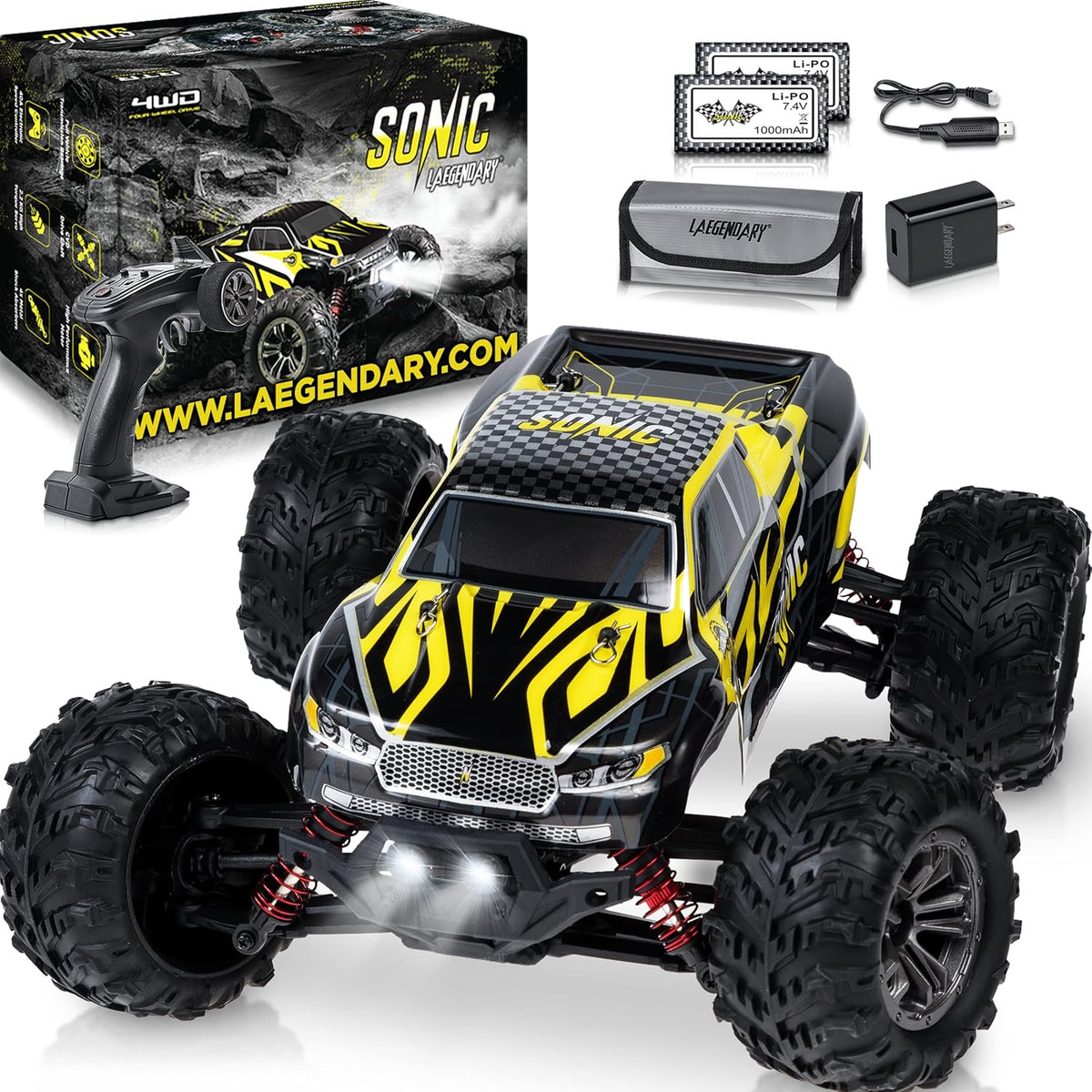 Off Road Remote Control Car 4x4 Truck 1:16 Scale Black Yellow W3161