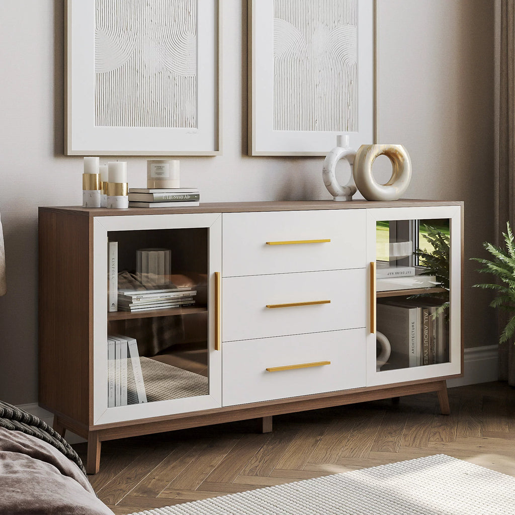 White Sideboard Buffet Cabinet with 3 Drawers & 2 Doors Y655701