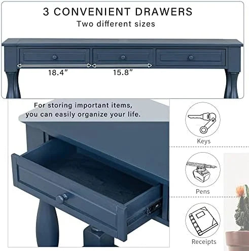63" Long Console Table with Drawers Navy Blue F850062
