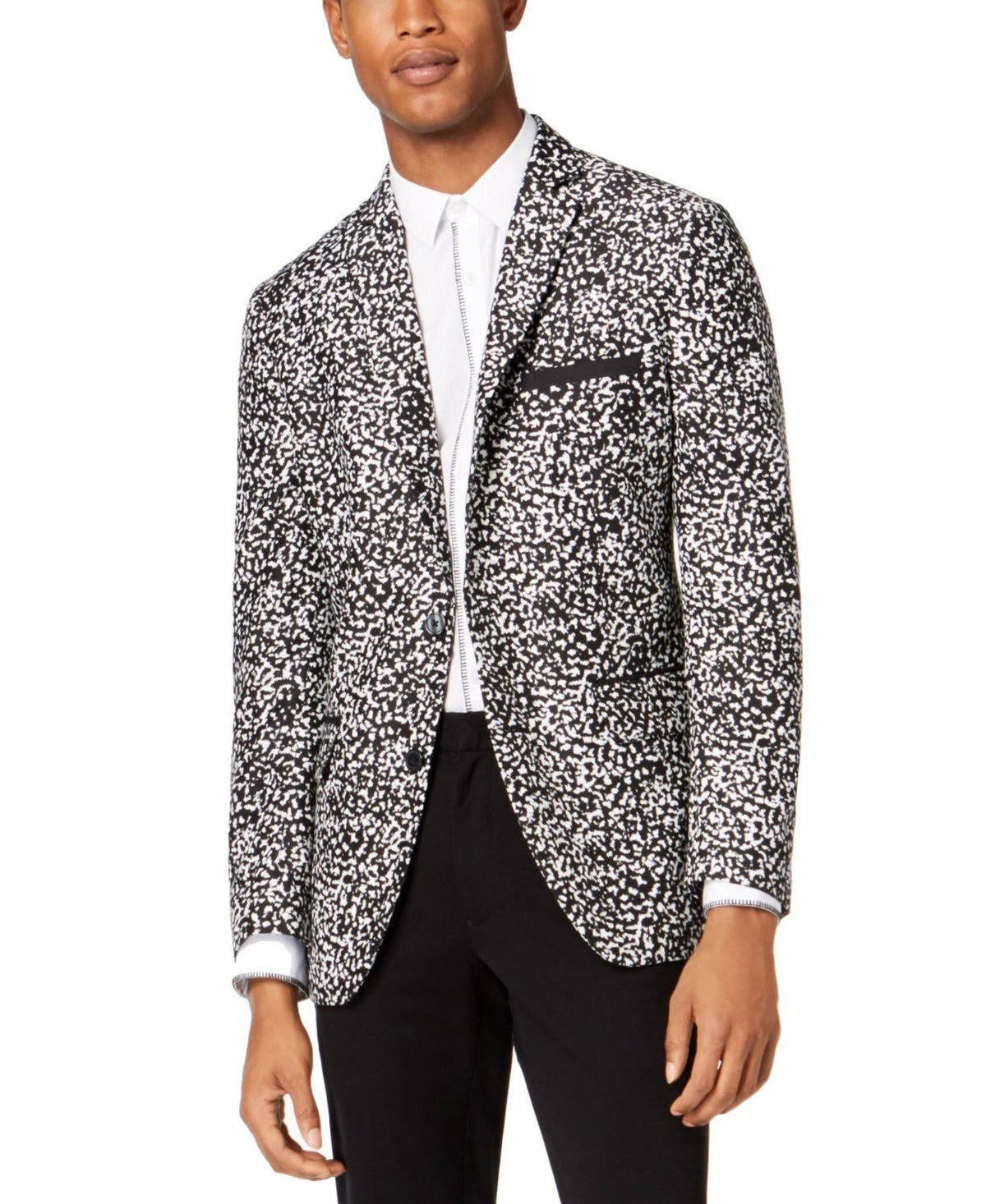Black Large Patterned Slim Fit Blazer Y87377