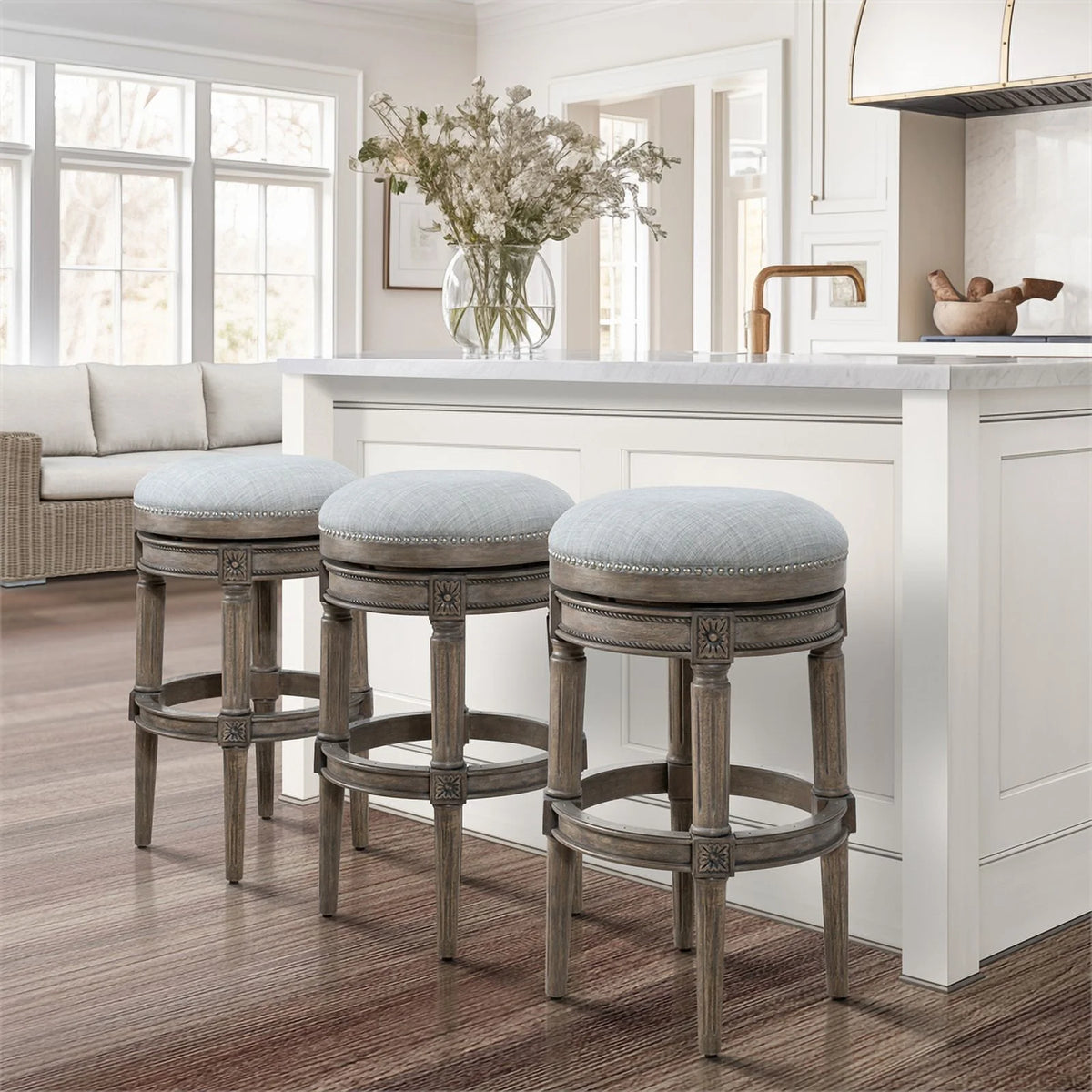 31"H Backless Swivel Bar Stool Weathered Gray N51159