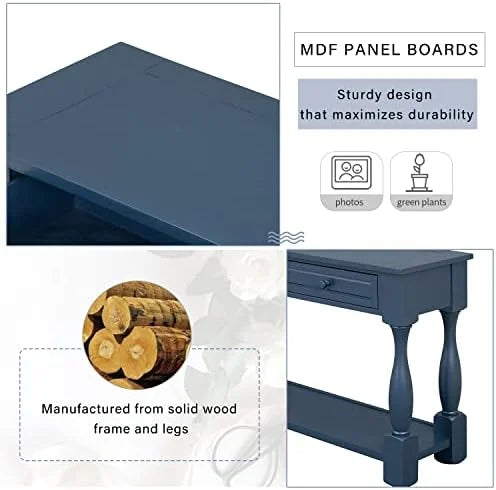 63" Long Console Table with Drawers Navy Blue F850062