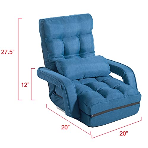 Blue Adjustable Folding Chaise Lounge Sofa with Armrests and Pillow M5299