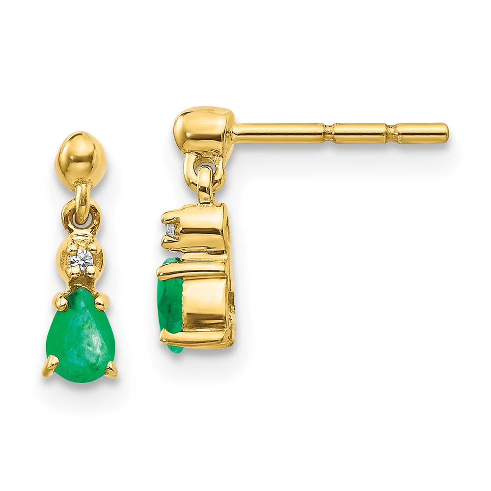 14k Yellow Gold Emerald and Diamond Dangle Earrings H78196