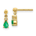 14k Yellow Gold Emerald and Diamond Dangle Earrings H78196