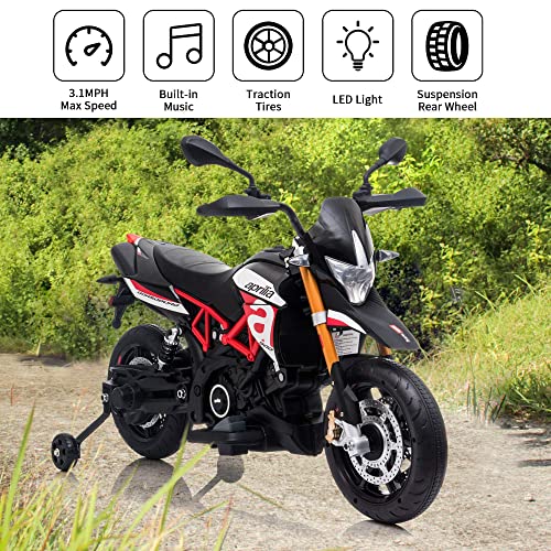 12V Kids Ride-On Motorcycle with Training Wheels, Spring Suspension, Lights, Music (Red) R7540