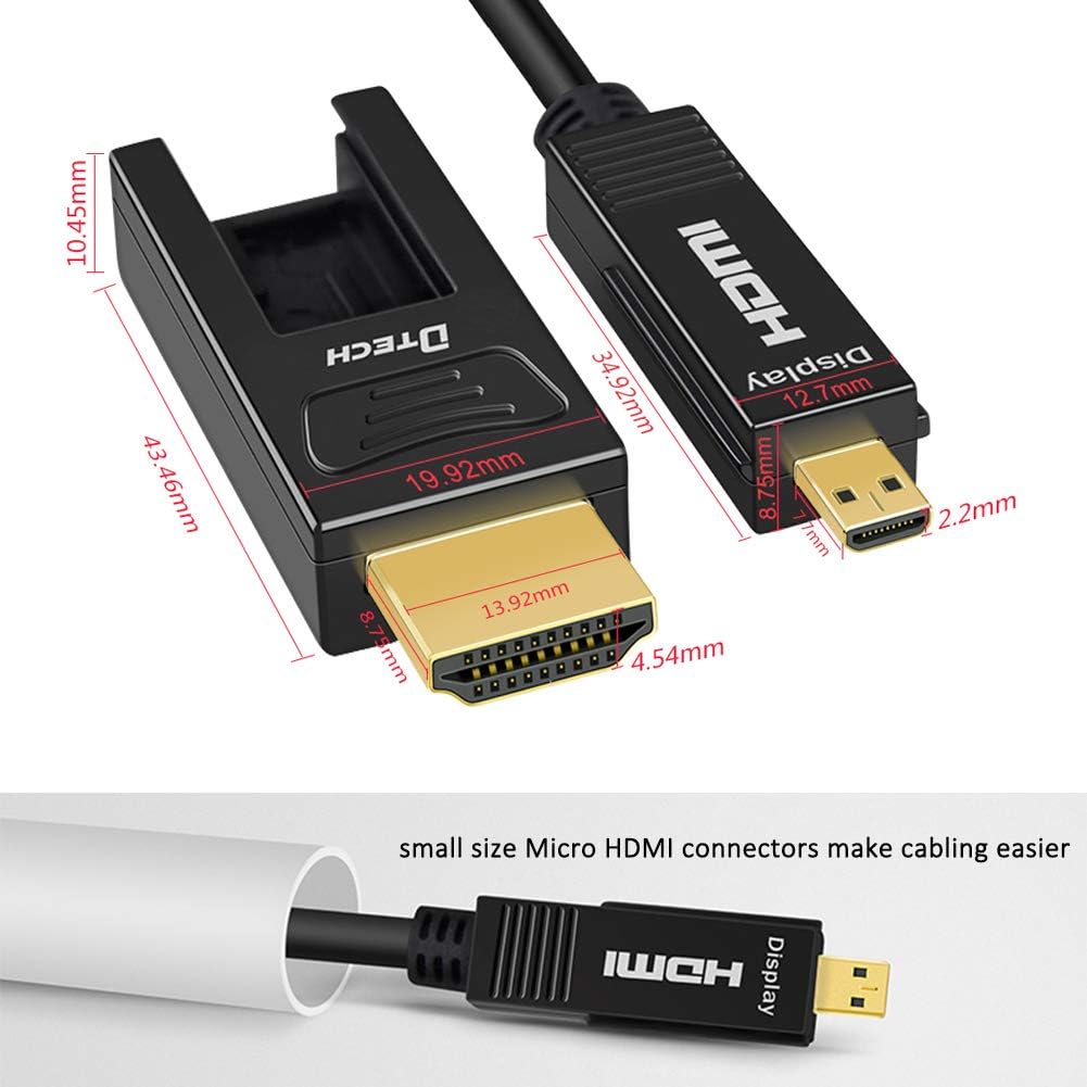 Fiber Optic HDMI Cable 50 Feet Ultra HD 4K 60Hz 18Gbps High Speed with Dual Micro HDMI and Standard HDMI Connector C708
