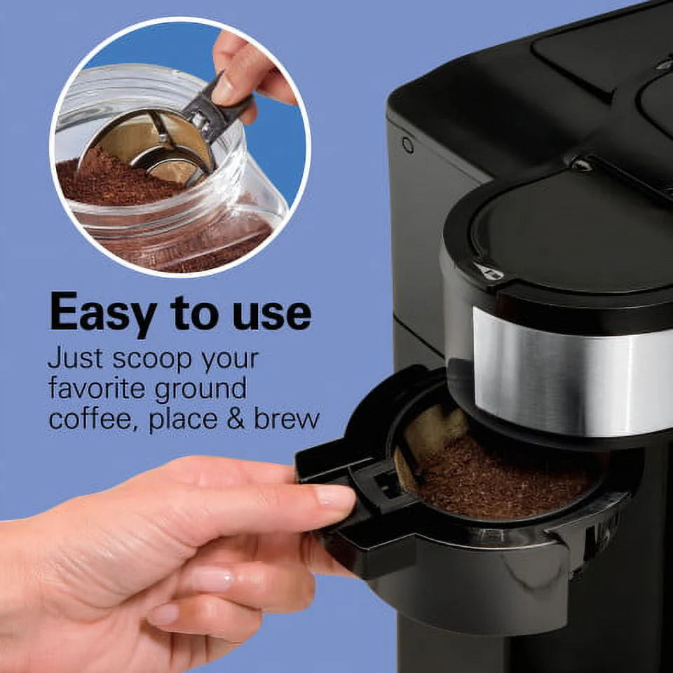 2-Way Coffee Maker, Single-Serve or 12 Cups, Glass Carafe, Black V491