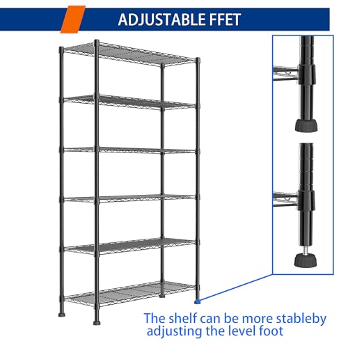 6 Wire Shelving Steel Storage Rack Adjustable Unit Shelves K8753