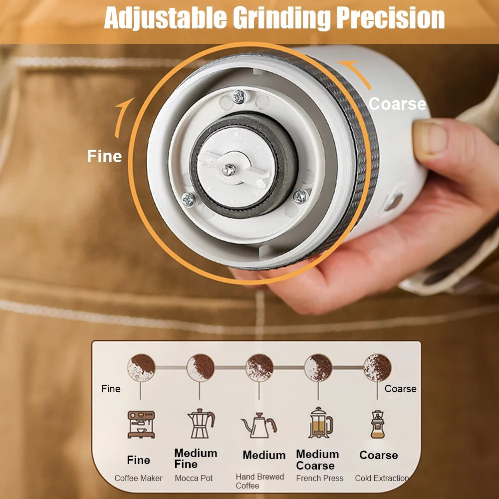 Portable Electric Burr Coffee Grinder 13W 200ml USB Rechargeable Adjustable Cordless J58464