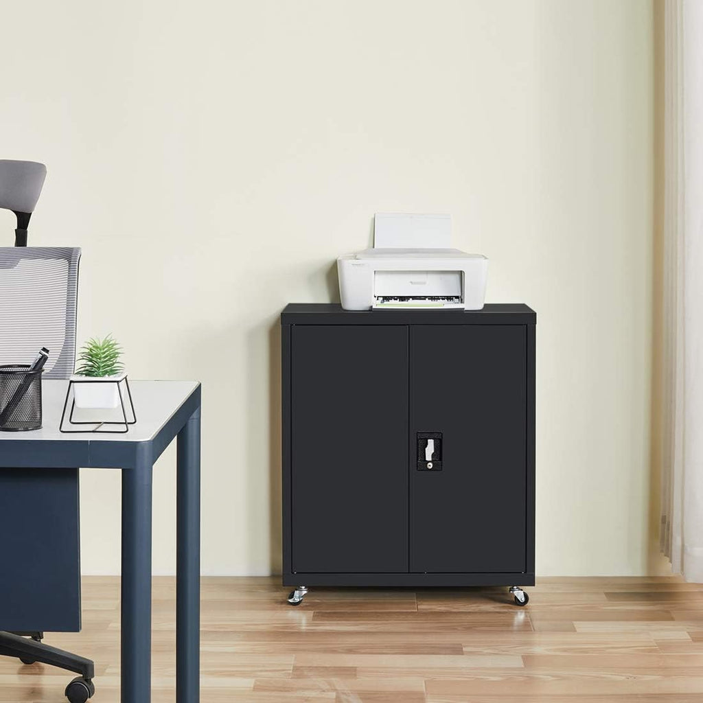 Black Metal Locking Cabinet with Wheels V636