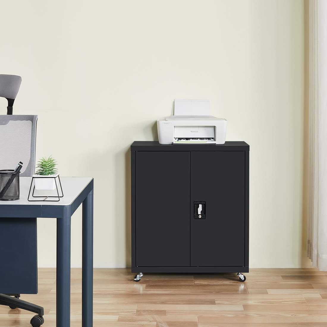 Black Metal Locking Cabinet with Wheels V636