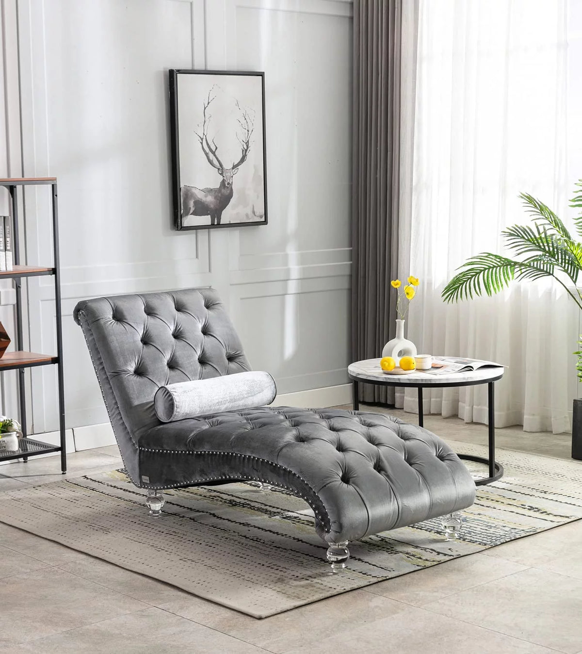 Gray Velvet Upholstered Chaise Lounge K165