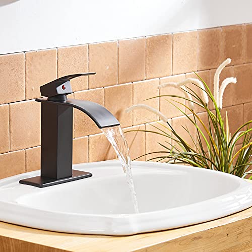 Oil Rubbed Bronze Waterfall Single Hole Bathroom Faucet with Pop Up Drain P800