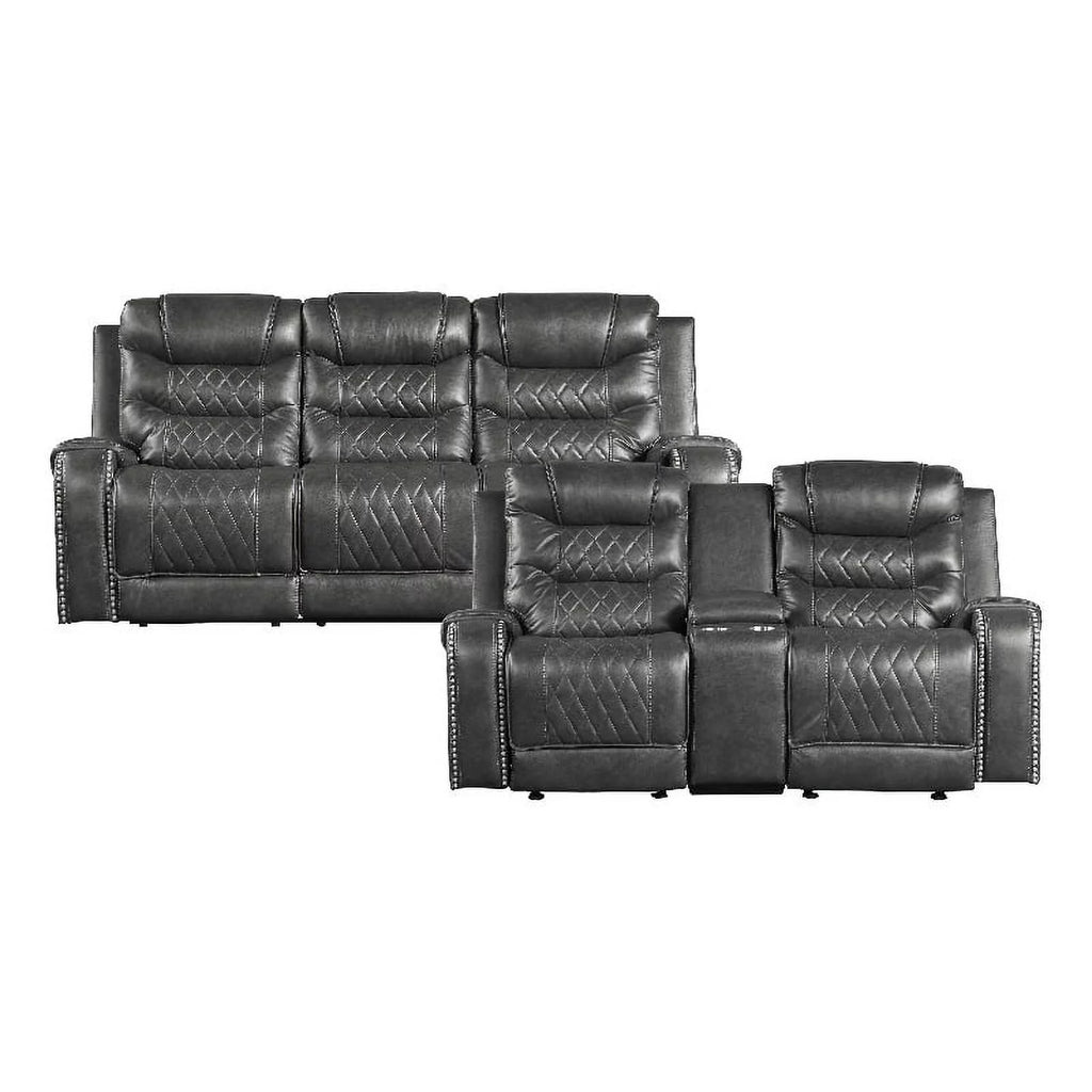 2-Piece Gray Upholstered Manual Reclining Sofa Set X84067
