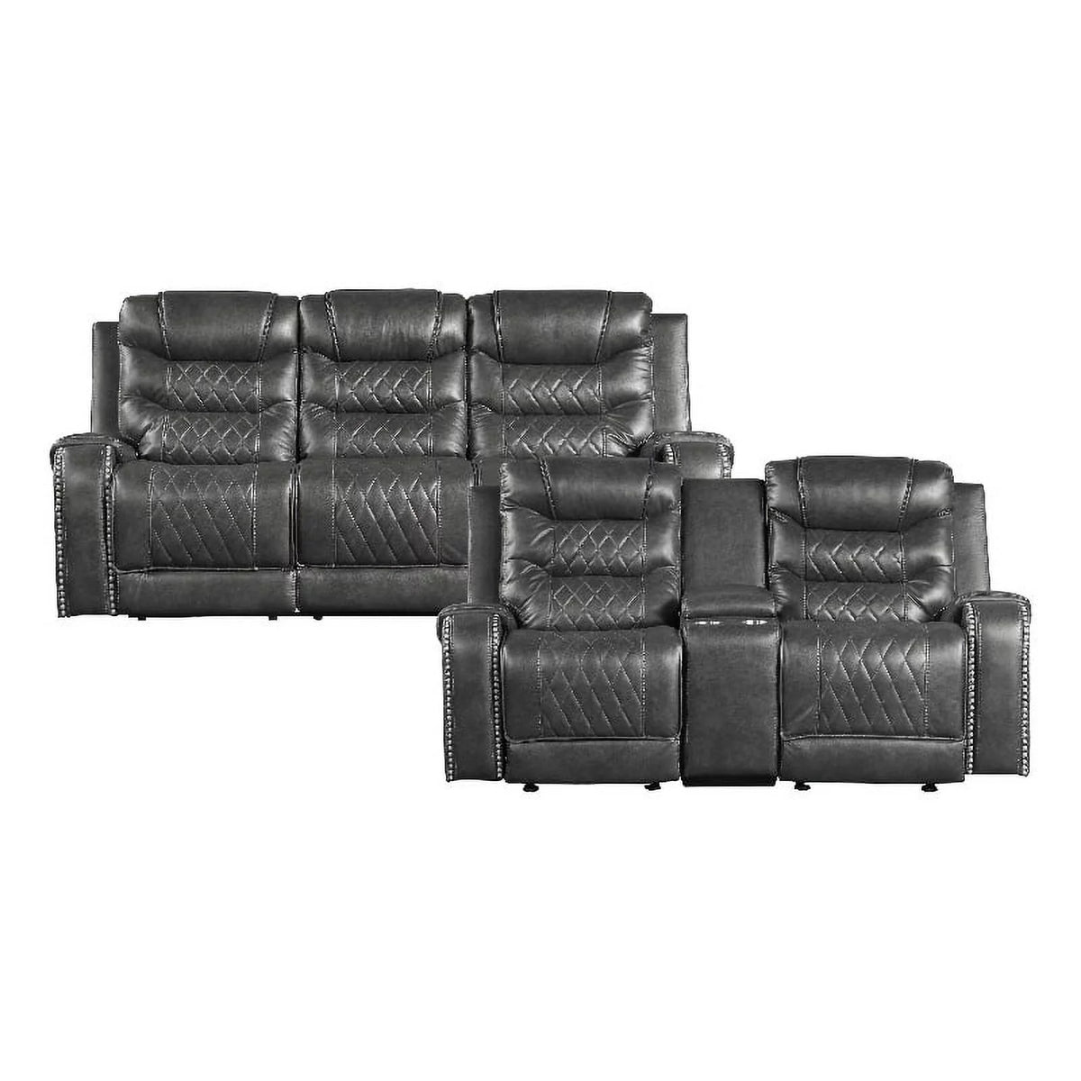2-Piece Gray Upholstered Manual Reclining Sofa Set X84067