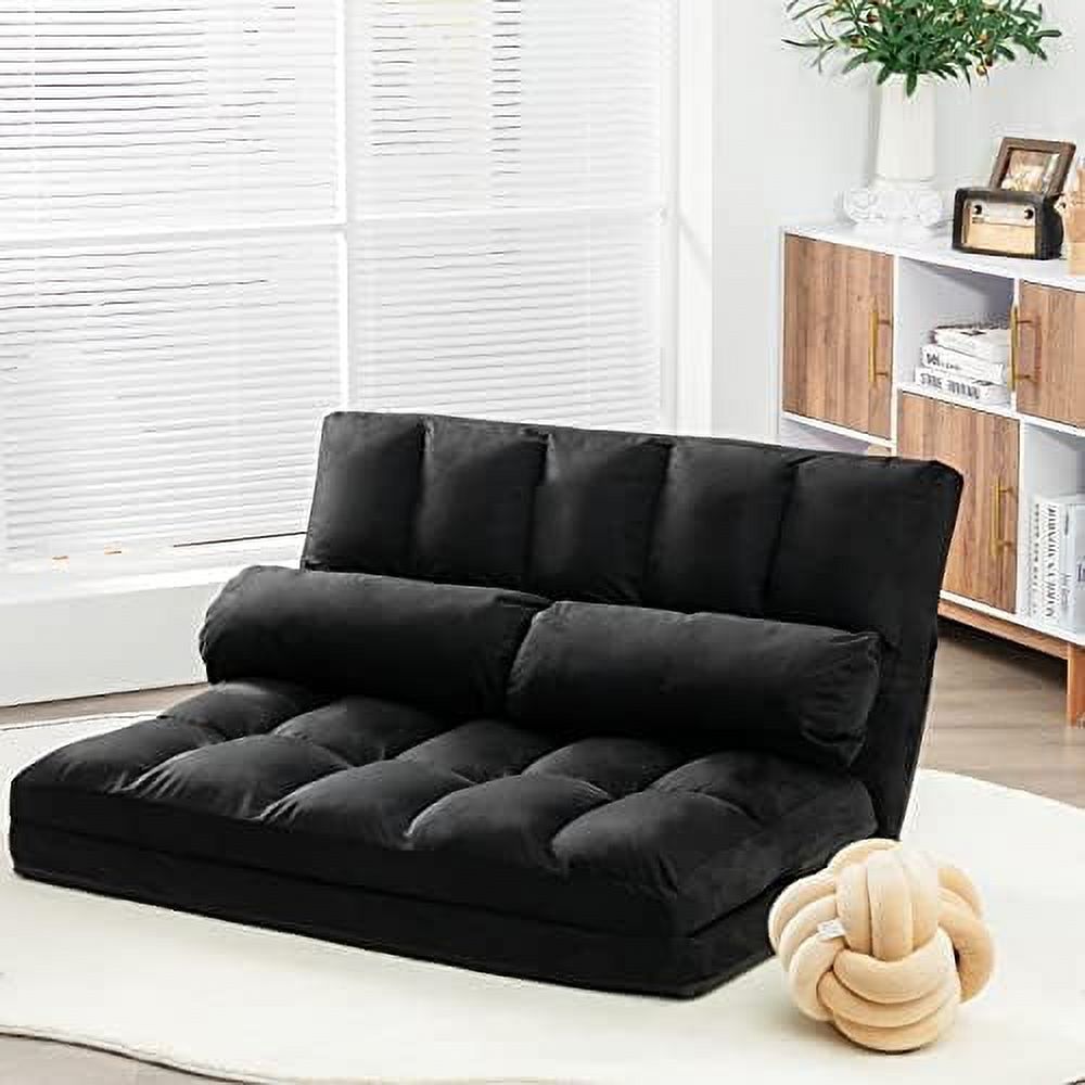 6-Position Foldable Suede Floor Sofa Bed with 2 Pillows (Brown) O54834