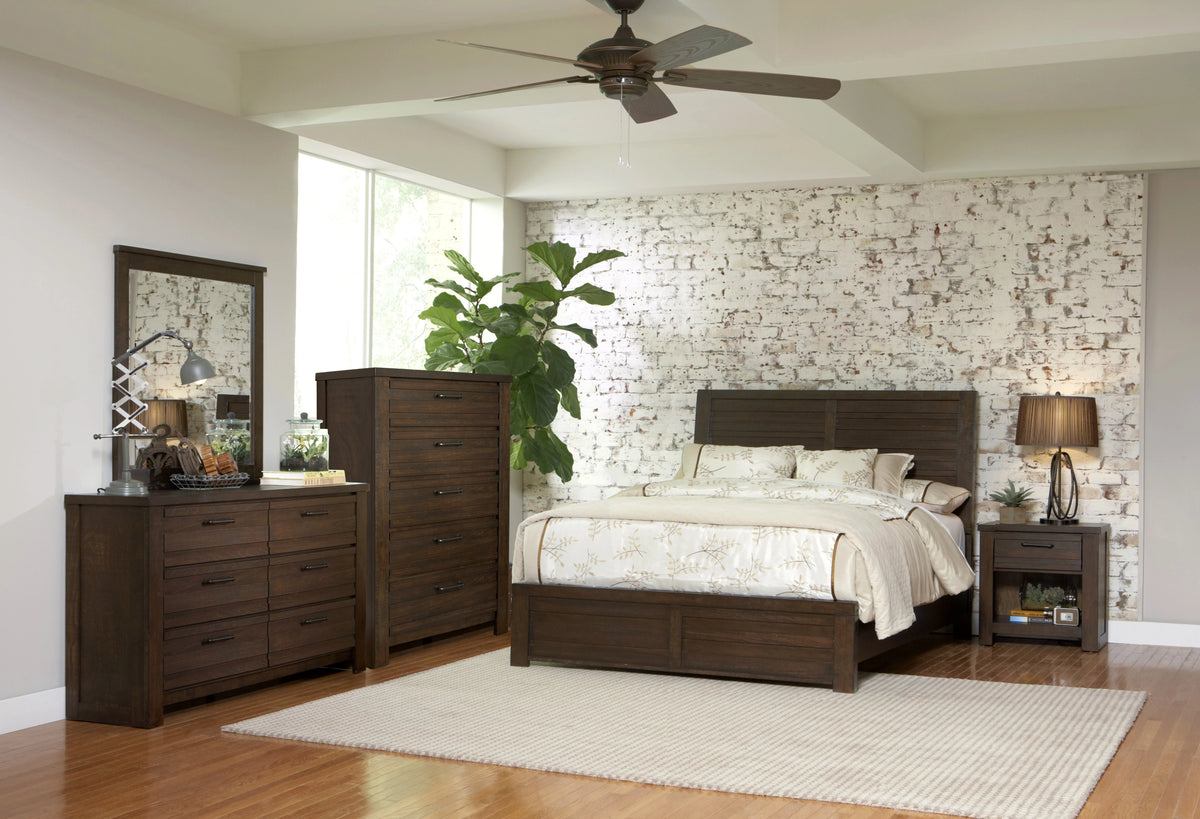 Espresso Wood Bedroom Set with King Bed Dresser Mirror Nightstand Chest Y5257