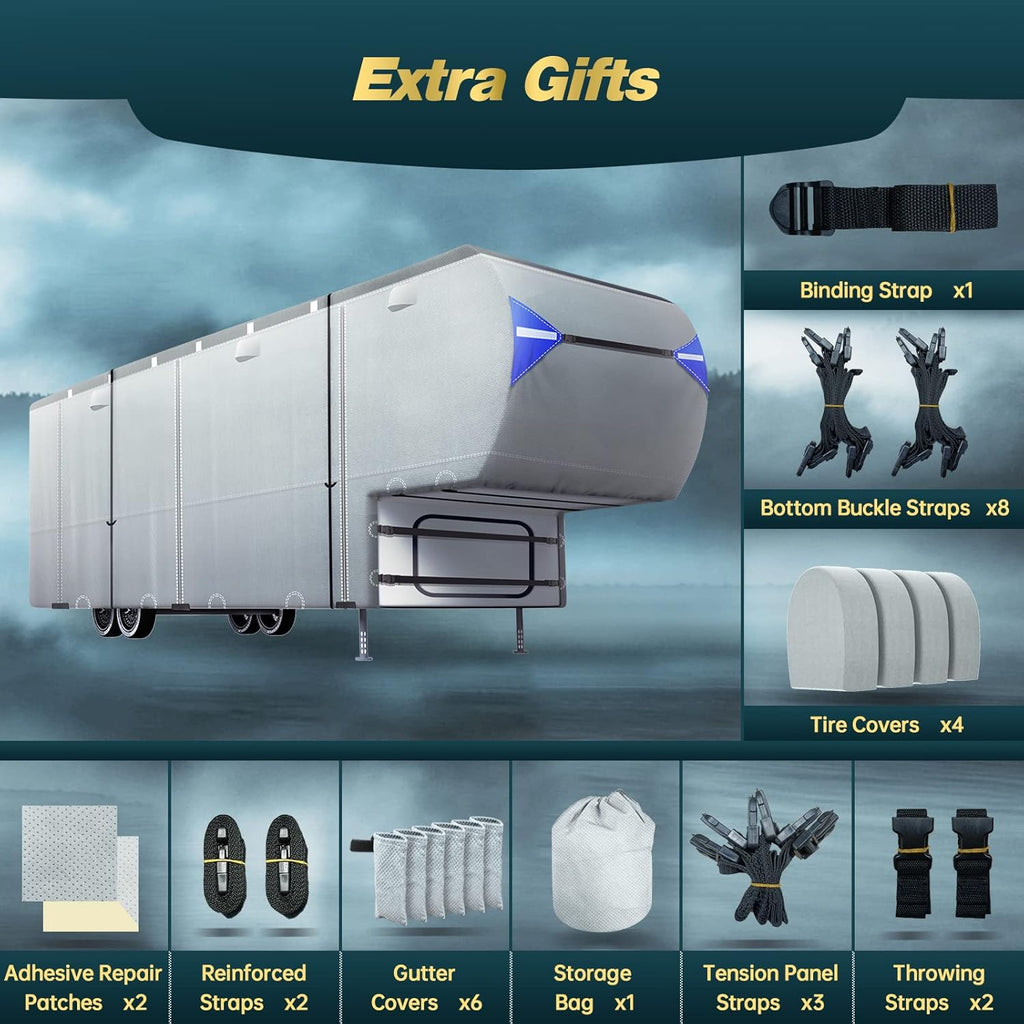 5th Wheel Travel Trailer Cover with 4 Tire Covers & Storage Bag J4075