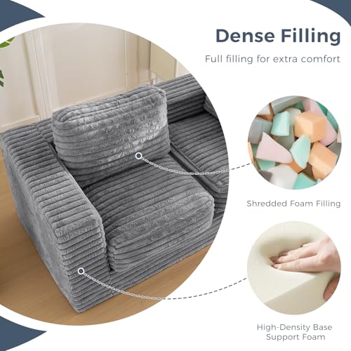 Grey Giant Bean Bag Chair with Pillows and Armrests E3863