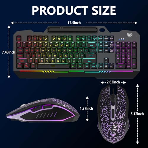 Gaming Keyboard and Mouse Combo with RGB Backlit, All-Metal Panel, Anti-Ghosting, USB Wired S38703