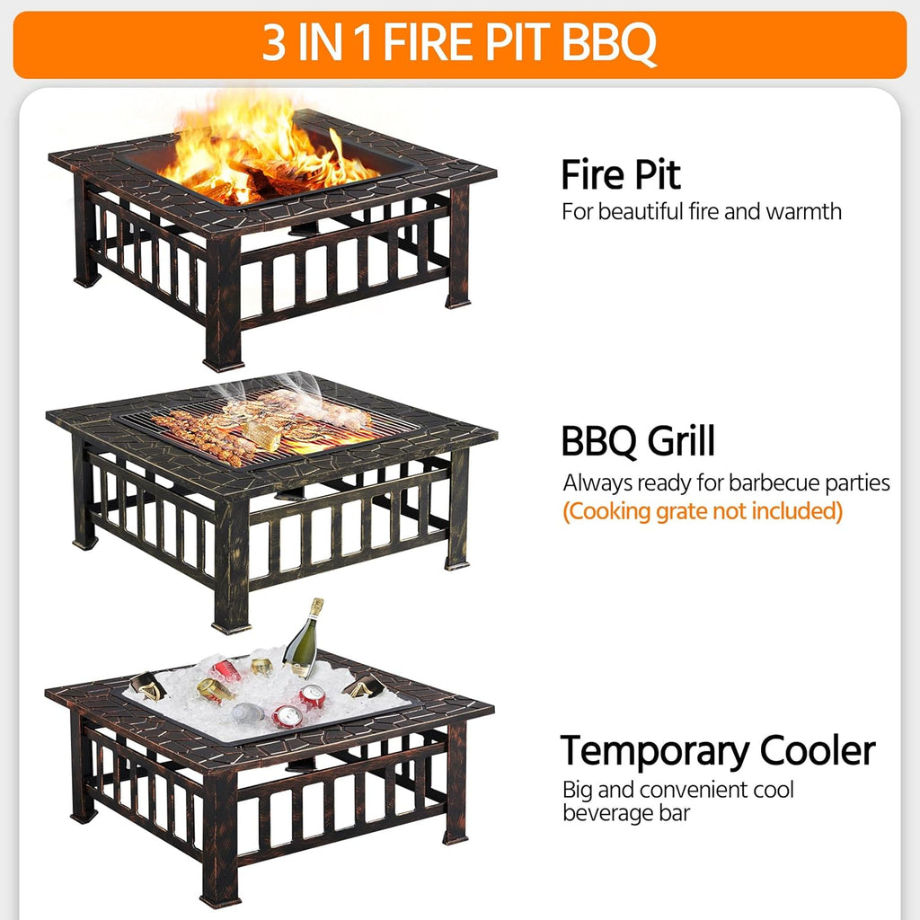 32in Square Metal Fire Pit Table A7034