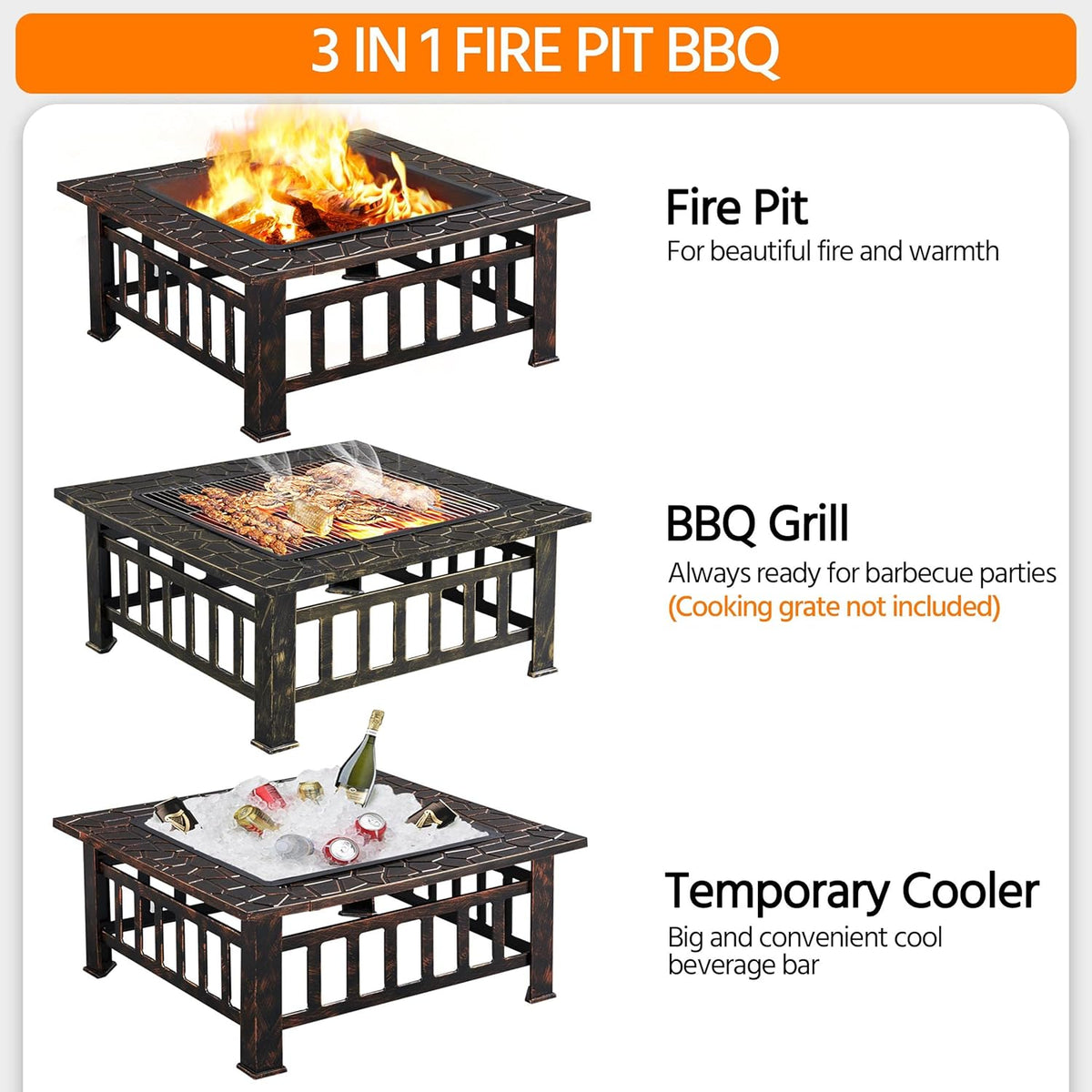 32in Square Metal Fire Pit Table A7034