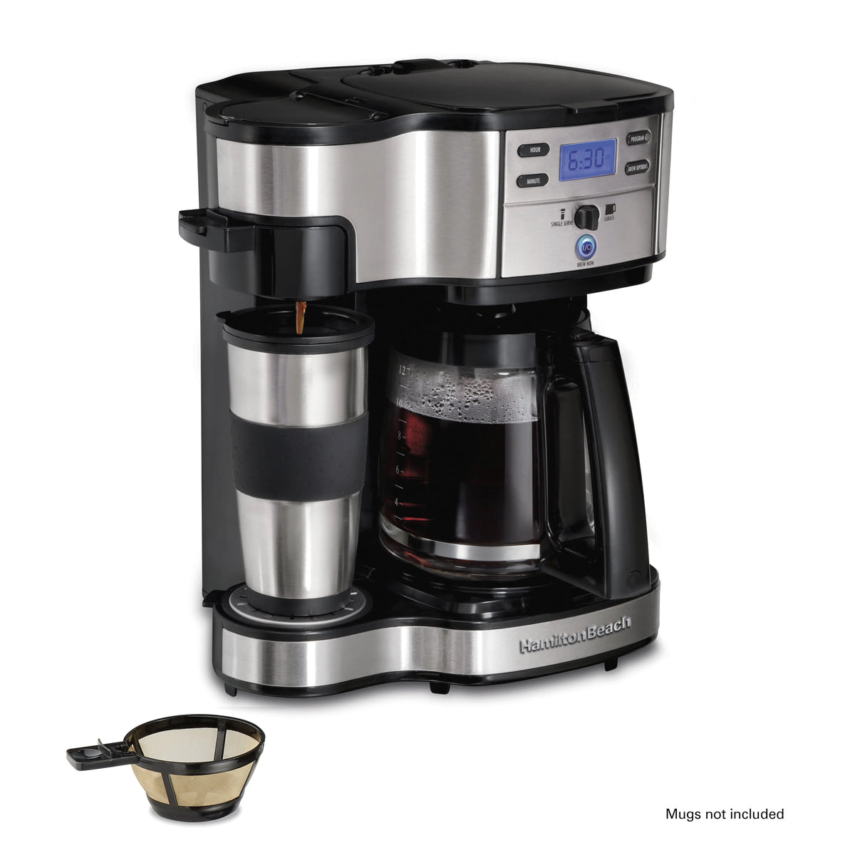 2-Way Coffee Maker, Single-Serve or 12 Cups, Glass Carafe, Black V491