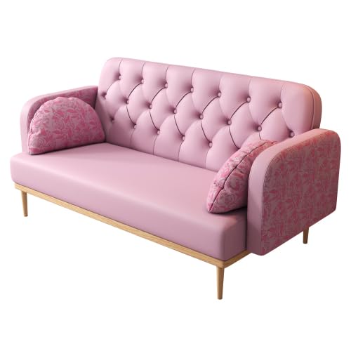 Green PU Leather 2 Seater Loveseat Sofa with 2 Throw Pillows Q5591