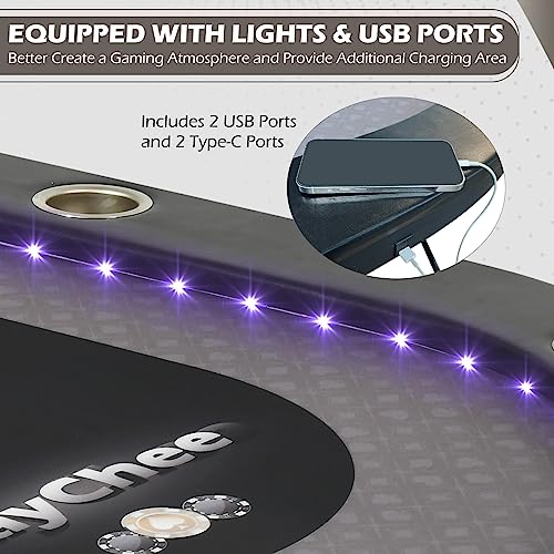 Black Foldable LED Poker Table with Cup Holders O699