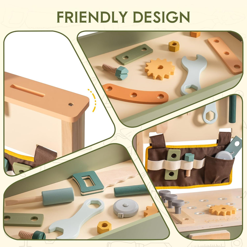 Wooden Kids Tool Bench with Tool Belt and Play Tools Set F706476