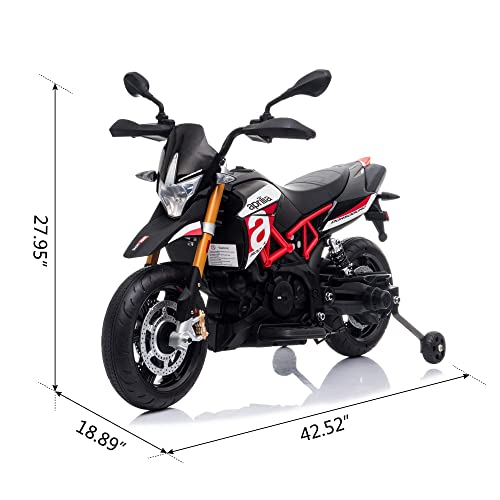 12V Kids Ride-On Motorcycle with Training Wheels, Spring Suspension, Lights, Music (Red) R7540