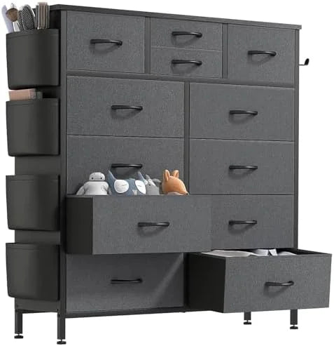 12 Drawer Fabric Dresser with Side Pockets V2885