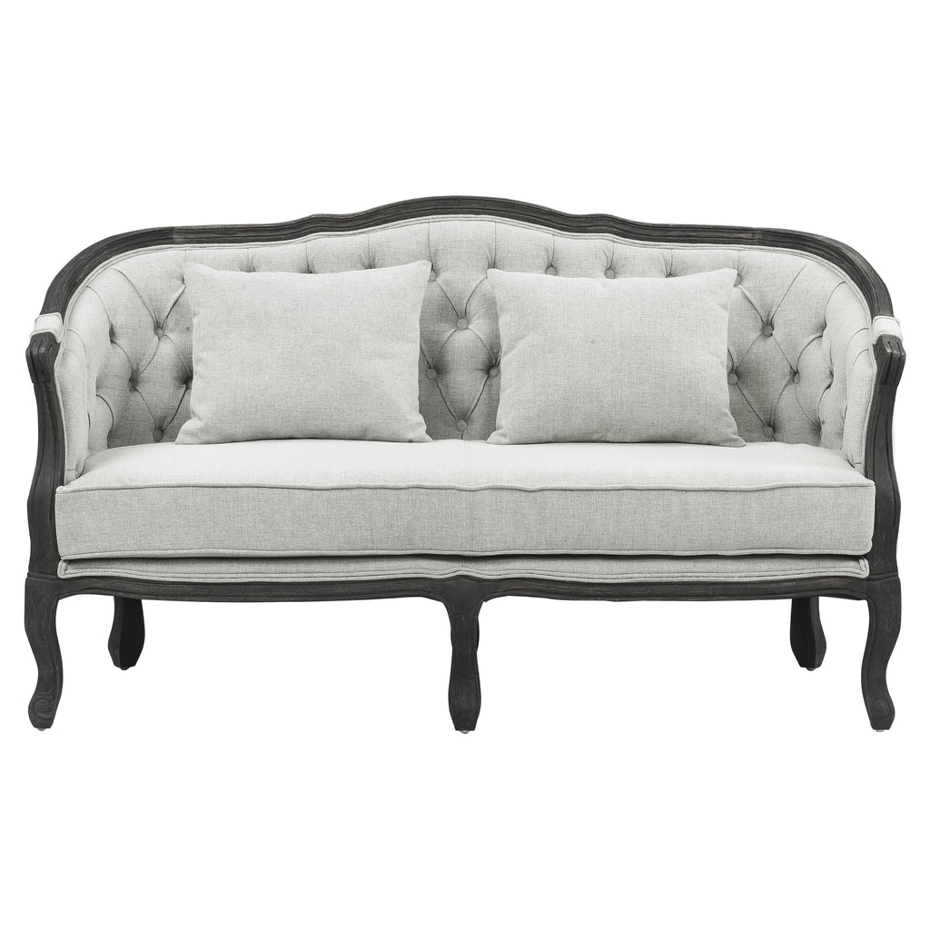 Linen Loveseat with Wooden Leg and 2 Pillows I376