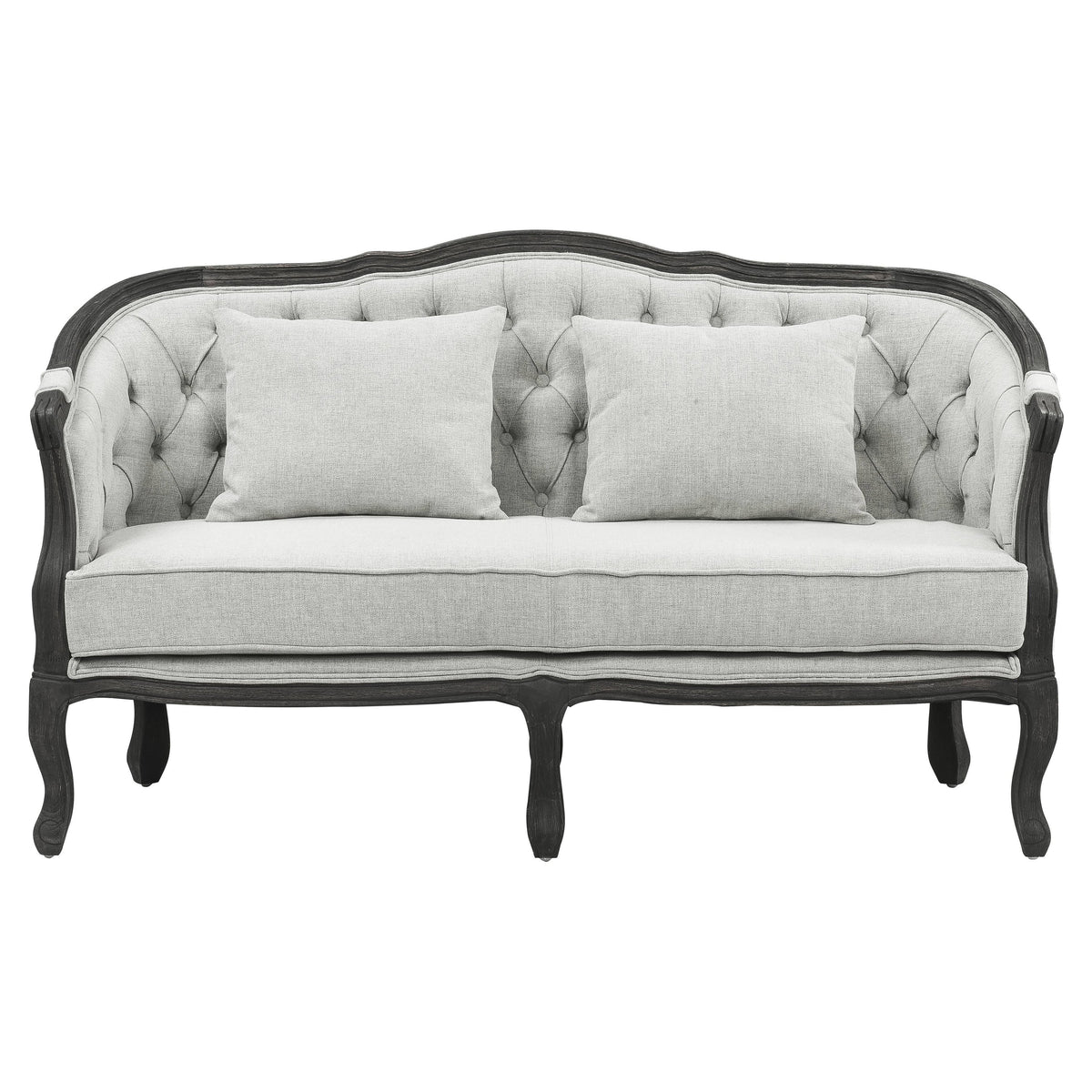 Linen Loveseat with Wooden Leg and 2 Pillows I376