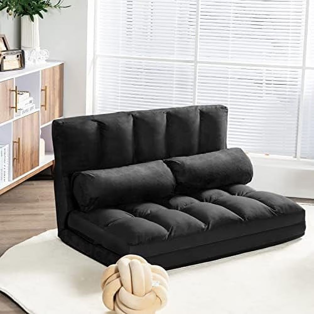 6-Position Foldable Suede Floor Sofa Bed with 2 Pillows (Brown) O54834