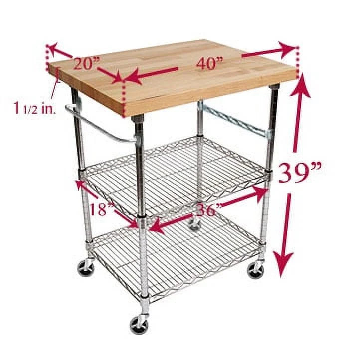 3 Tier Gourmet Cart with Maple Butcher Block Top B321645