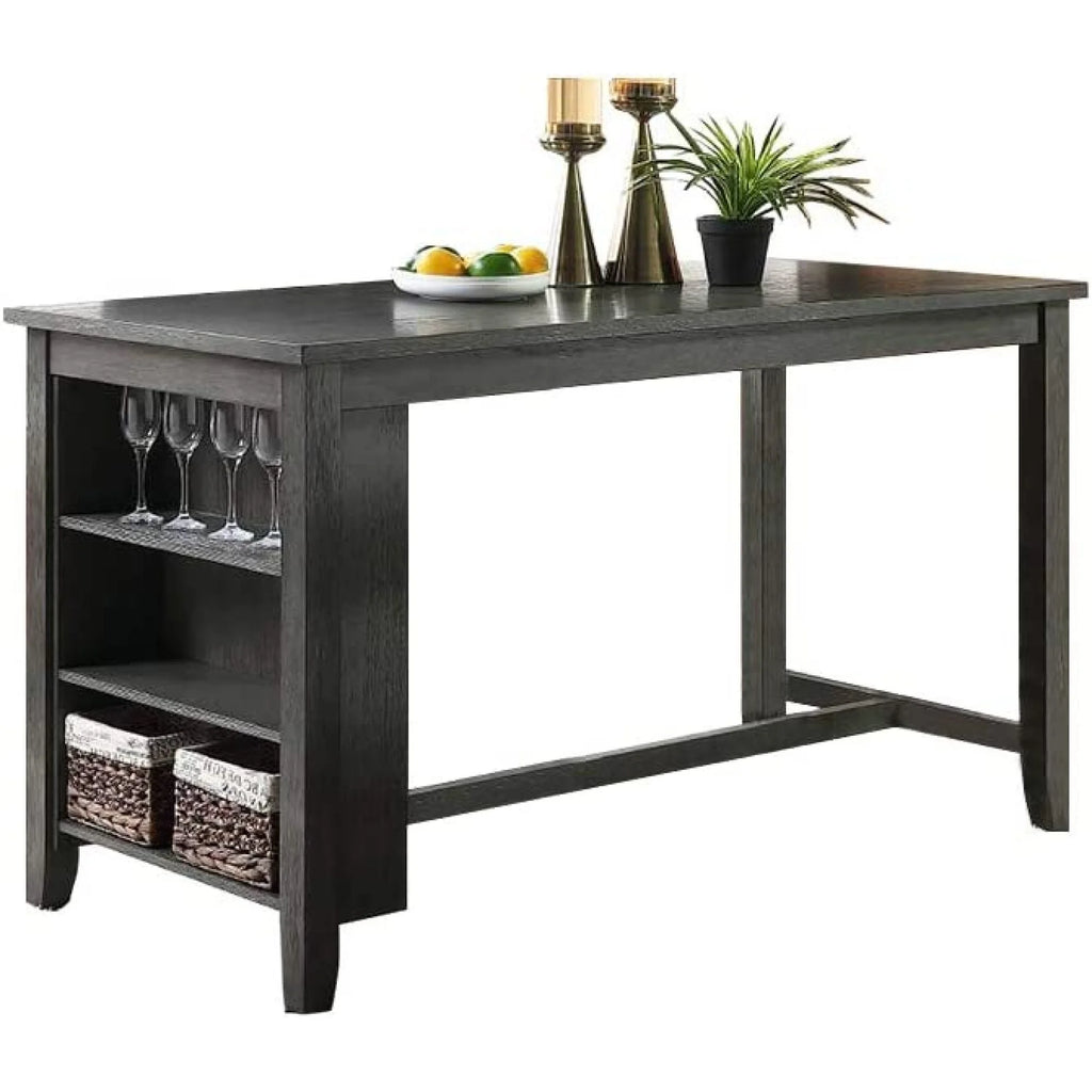 1pc Counter Height Dining Table with Storage Shelves Q3622