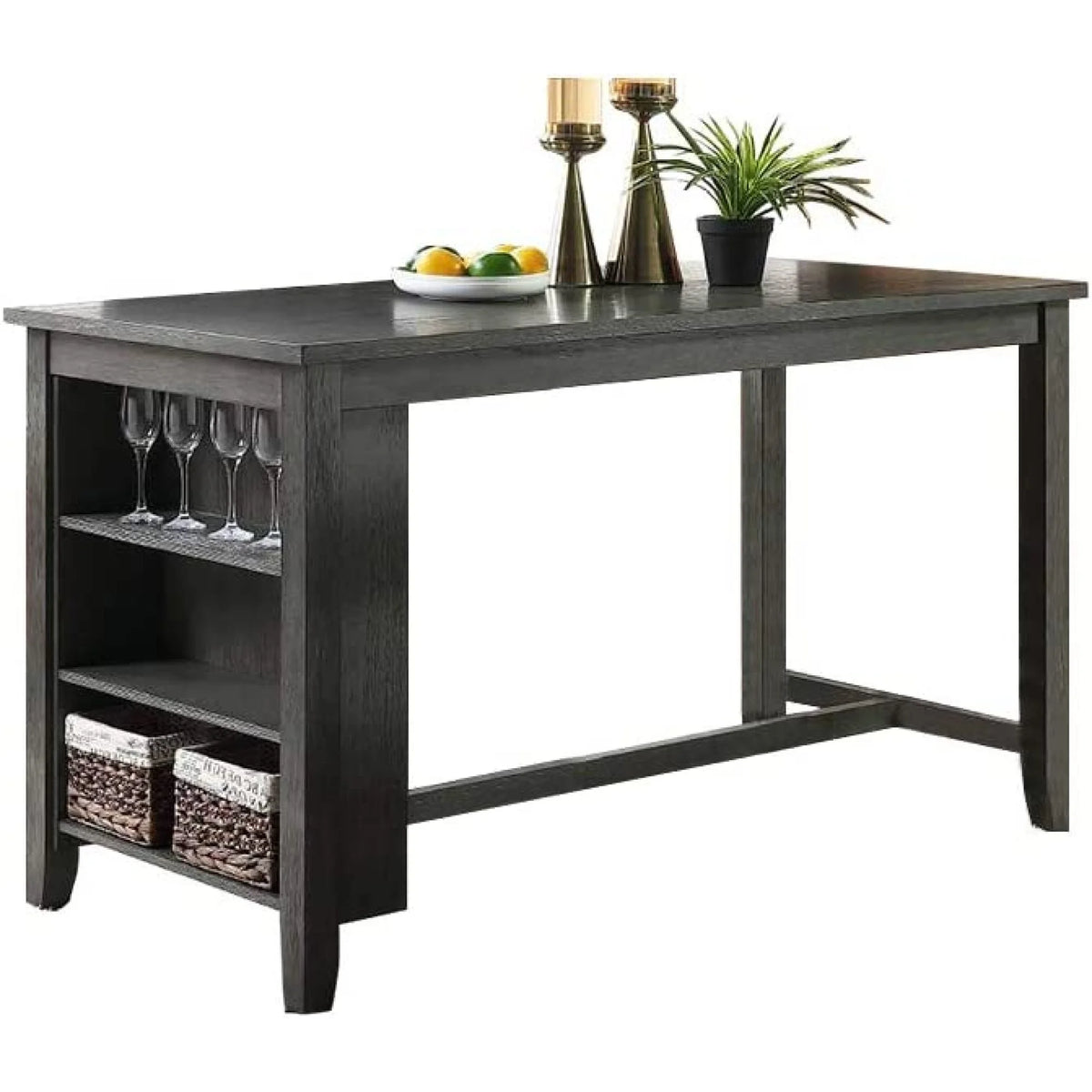 1pc Counter Height Dining Table with Storage Shelves Q3622