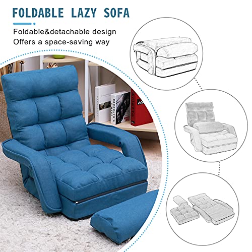 Blue Adjustable Folding Chaise Lounge Sofa with Armrests and Pillow M5299