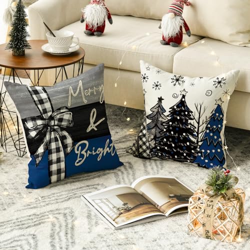 Merry Christmas Throw Pillow Covers 18 x 18 Inch Set of 4 W73310