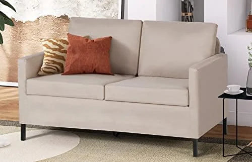 Fabric Modern Small Loveseat Sofa Couch 51" W Upholstered 2-Seater with Iron Legs F275447