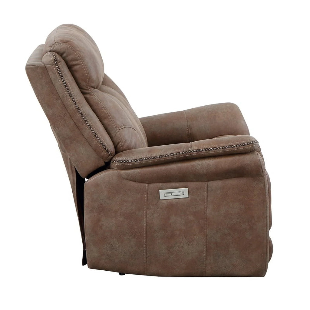 Camel Brown Polyester Faux Suede Leather Power Recliner B724657