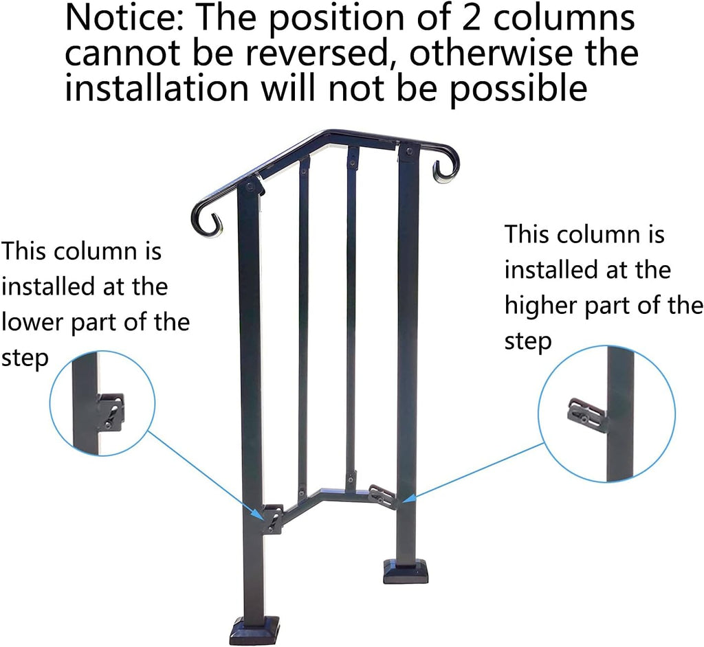 Black Metal Handrail Stair Railing Kit for 1 to 2 Step E5925