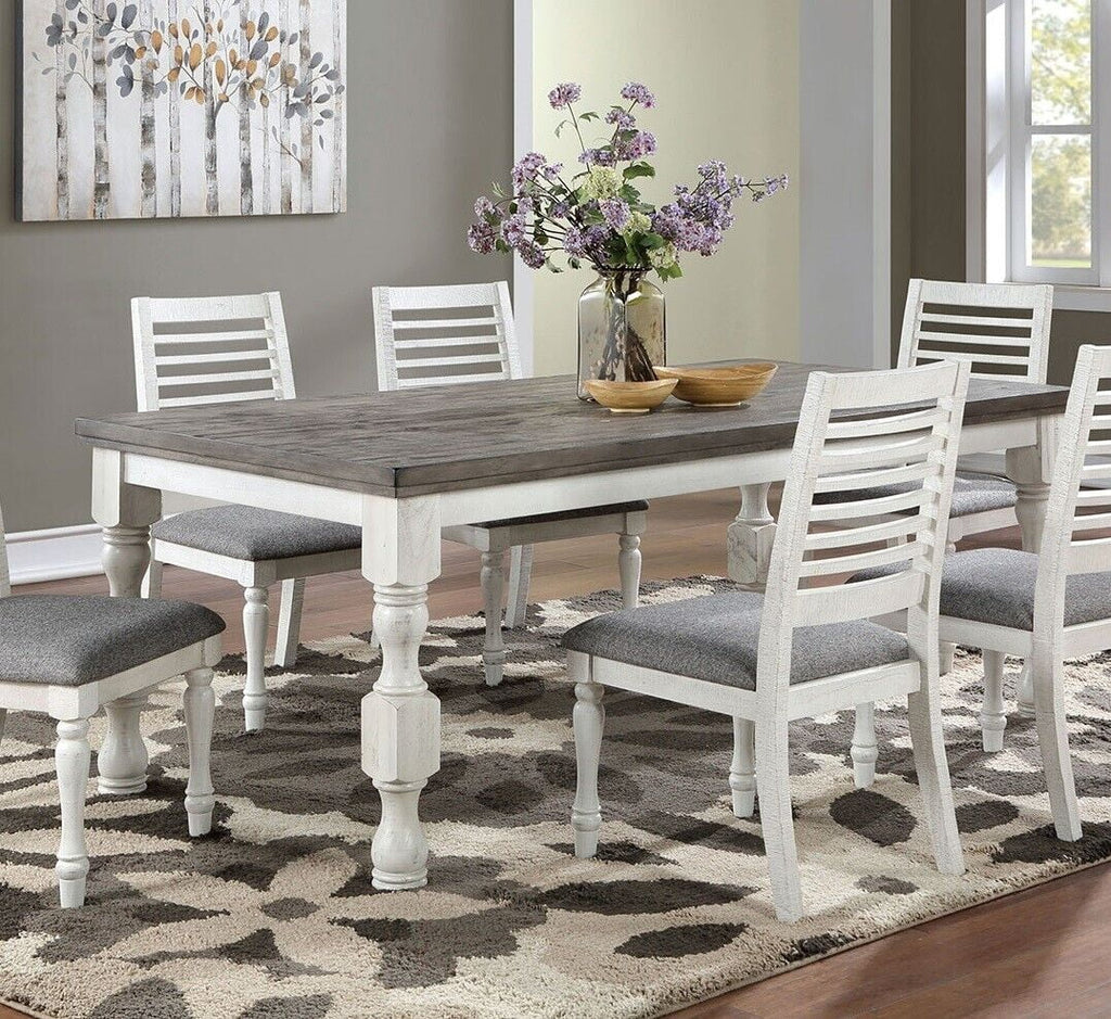Antique White and Gray 7pc Solid Wood Dining Table Set S837