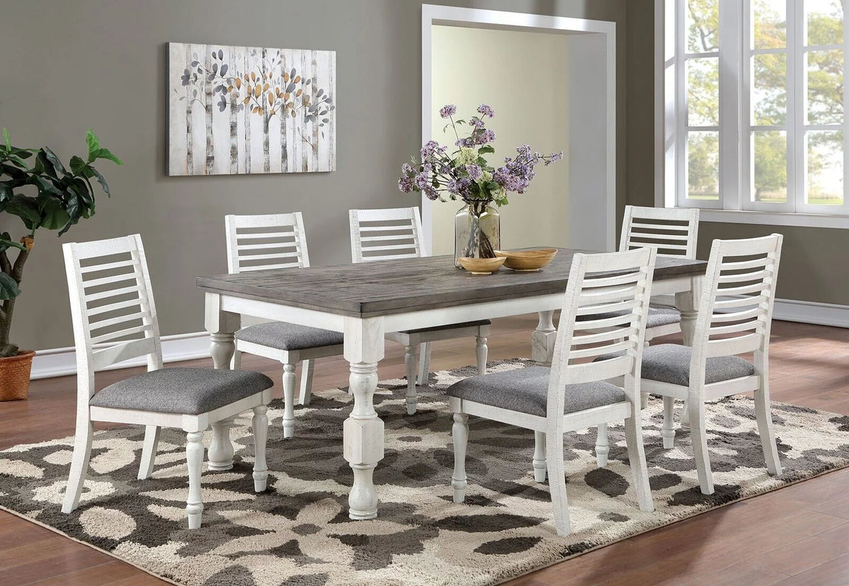 Antique White and Gray 7pc Solid Wood Dining Table Set S837
