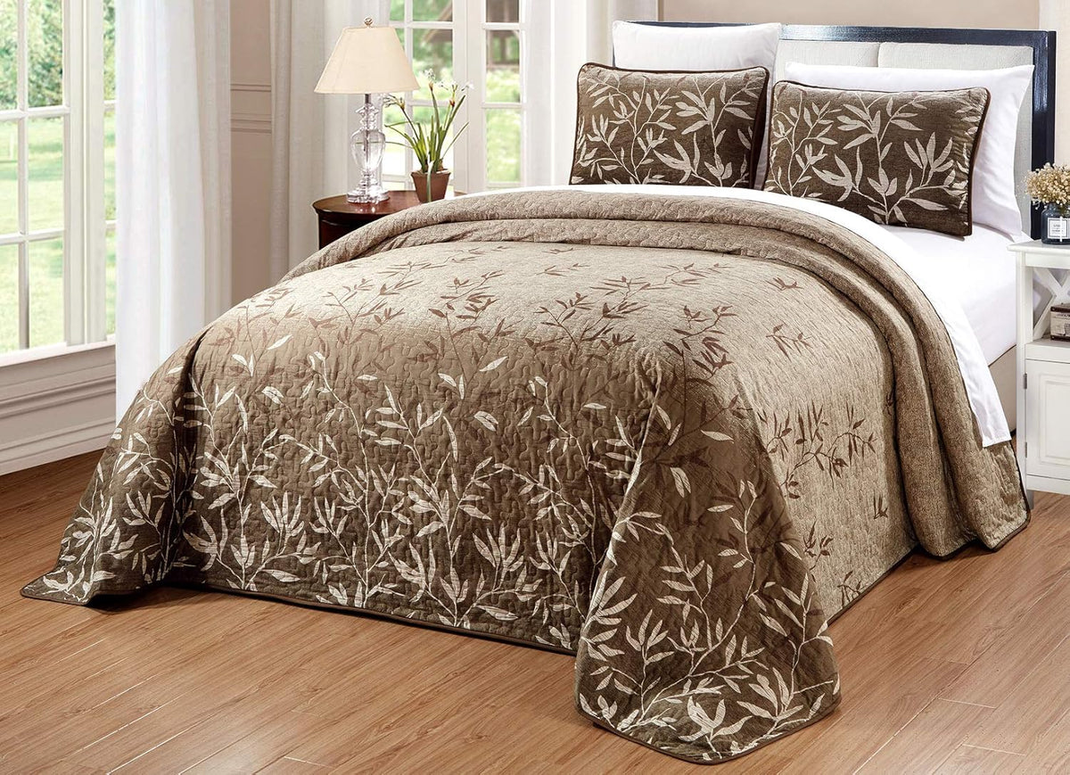 3-Piece Oversize Quilt Set Reversible Bedspread Coverlet Cal King Size O90140