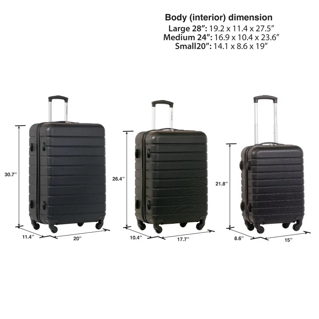3 Piece Set Hardside Spinner Luggage, Black M5784