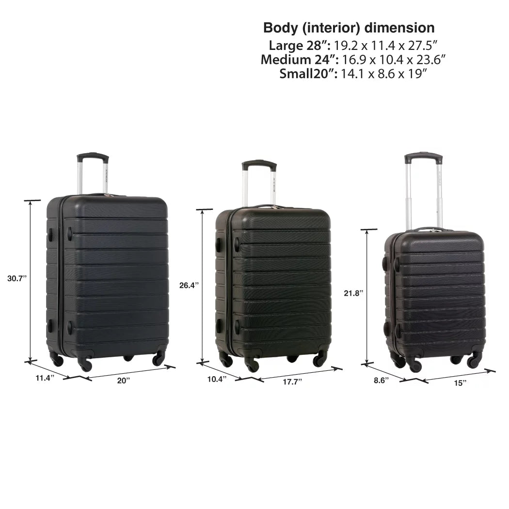 3 Piece Set Hardside Spinner Luggage, Black M5784